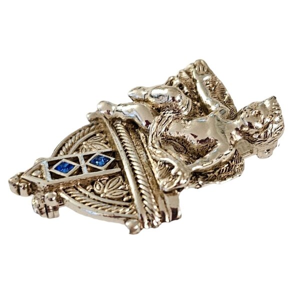 Vatican Library Silver Tone l Blue Rhinestone Cherub Angel Brooch, Signed L276 - Picture 3 of 8